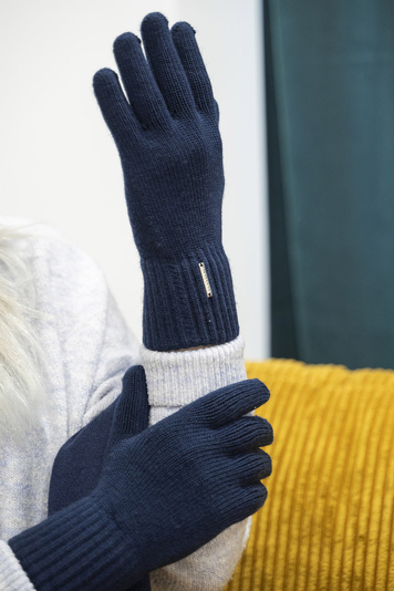 Vivisence Stilvolle Winter Damen Handschuhe Mit Breitem Strickbündchen Hergestellt Aus Warmem Garn Mit Wollzusatz Perfekt Für Kalte Wintertage, Dunkelblau