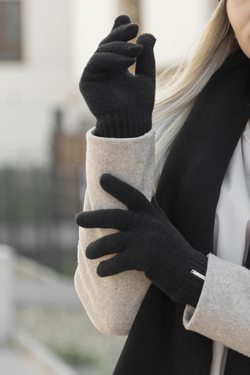 Vivisence Stilvolle Winter Damen Handschuhe Mit Breitem Strickbündchen Hergestellt Aus Warmem Garn Mit Wollzusatz Perfekt Für Kalte Wintertage, Schwarz