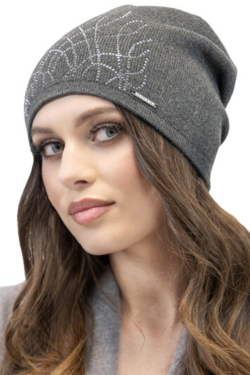 Vivisence Stilvolle Wintermütze Für Damen Mit Klassischem Schnitt Warmer Garnmischung Aus Wolle Verziert Mit Zirkonien Perfekter Passform Ideal Für Kalte Wintertage, Dunkelgrau