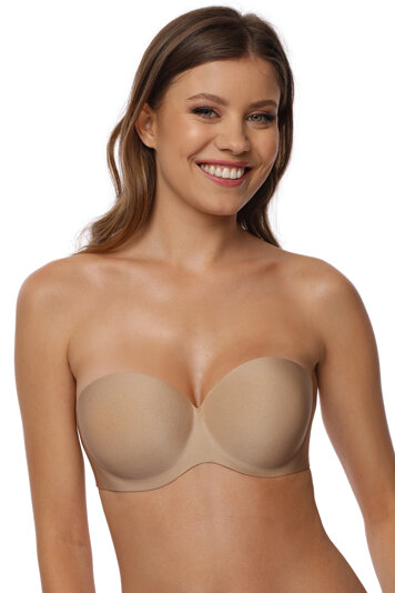 Vivisence Trägerloser BH Damen, Nahtloser Rückenfreier für Abendkleider und Brautkleider, Bandeau BH, Thermisch geformte Cups Silikon Musterlos 1065, Beige