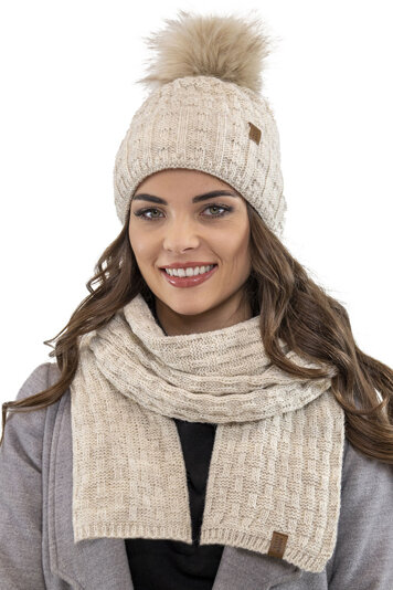 Vivisence Trendige Damen Winter Bommelmütze Mit Weichem Vlies-Innenfutter Aus Wärmendem Garn Antistatische Eigenschaften Perfekte Passform Für Kalte Wintertage Modisches Design, Beige