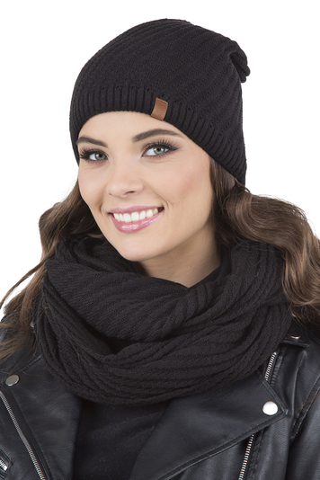 Vivisence Trendiger Damen Winter Set Aus Mütze Und Loop-Schal Mit Wärmendem Garn Und Antistatischen Eigenschaften Perfekte Passform Für Kalte Wintertage Bequem Und Stilvoll, Schwarz