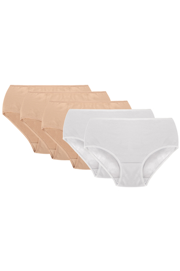 Vivisence Unterhosen Damen Slip Hohem Bund Unterwäsche Glatt Komfort und Bequemlichkeit Klassischer Musterloser Slip für Frauen 4001, Beige/Beige/Beige/Weiß/Weiß