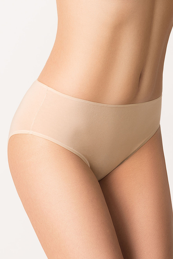 Vivisence Unterhosen Damen Slip Midi-Bikini Unterwäsche Normaler Bund Glatt Komfort und Bequemlichkeit Klassischer Musterloser Slip für Frauen Baumwolle 4002, Beige