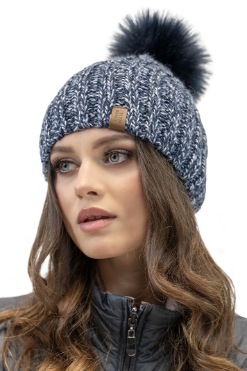 Vivisence Winter Bommelmütze für Damen Herbst Frauen Wintermütze mit Bommel Antistatischem Innenfutter Perfekte Passform für Kalte Wintertage Modell 7086, Dunkelblau