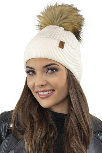 Vivisence Winter Bommelmütze für Damen Wintermütze mit Bommel Herbst aus Warmem Acrylgarn mit Antistatischer Wirkung Perfekte Passform für Kalte Wintertage Modell 7042, Ecru