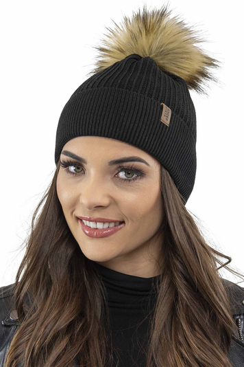 Vivisence Winter Bommelmütze für Damen Wintermütze mit Bommel Herbst aus Warmem Acrylgarn mit Antistatischer Wirkung Perfekte Passform für Kalte Wintertage Modell 7042, Schwarz