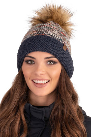 Vivisence Winter Bommelmütze für Damen aus Warmem Garn mit Bommel und Antistatischer Wirkung Weiches Innenfutter Aus Vlies Perfekte Passform Ideal für Kalte Wintertage Modell 7024, Dunkelblau