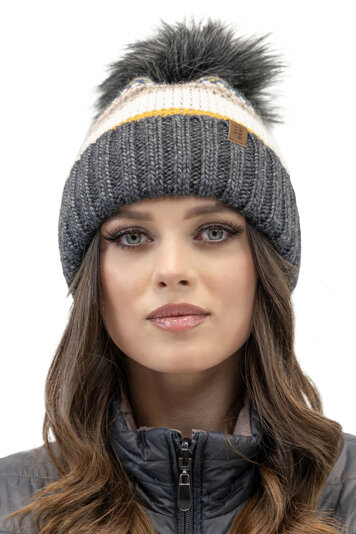 Vivisence Winter Mütze mit Bommel für Damen aus Wärmendem Garn mit Antistatischer Wirkung Bommelmütze aus Weichem Innenfutter Perfekte Passform für Kalte Wintertage Modell 7099, Dunkelgrau