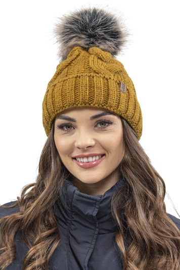 Vivisence Wintermütze Mit Bommel Perfekte Passform Warmes Garn Mit Stilvollem Aufgerolltem Design Innenfutter Aus Vlies Für Extra Wärme Ideal Für Kalte Wintertage, Dunkelgelb