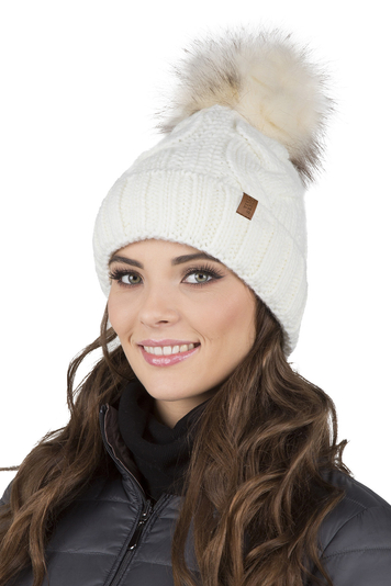 Vivisence Wintermütze Mit Bommel Perfekte Passform Warmes Garn Mit Stilvollem Aufgerolltem Design Innenfutter Aus Vlies Für Extra Wärme Ideal Für Kalte Wintertage, Ecru