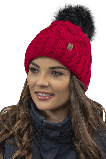 Vivisence Wintermütze Mit Bommel Perfekte Passform Warmes Garn Mit Stilvollem Aufgerolltem Design Innenfutter Aus Vlies Für Extra Wärme Ideal Für Kalte Wintertage, Rot