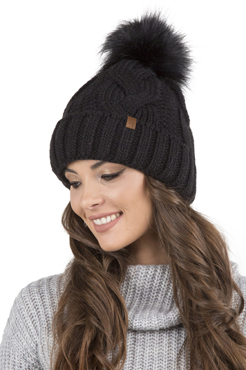 Vivisence Wintermütze Mit Bommel Perfekte Passform Warmes Garn Mit Stilvollem Aufgerolltem Design Innenfutter Aus Vlies Für Extra Wärme Ideal Für Kalte Wintertage, Schwarz