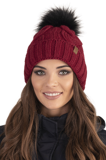 Vivisence Wintermütze Mit Bommel Perfekte Passform Warmes Garn Mit Stilvollem Aufgerolltem Design Innenfutter Aus Vlies Für Extra Wärme Ideal Für Kalte Wintertage, Weinrot