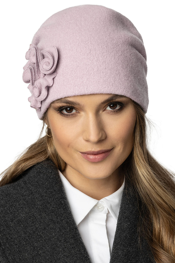 Vivisence Wintermütze für Damen Elegante Warme Beanie Mütze Frauen Schurwolle mit Handgestickter Blumenapplikation Antistatischem Effekt Ideal Für Kalte Wintertage, Model 7076, Puderrosa