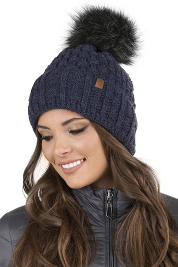 Vivisence Wintermütze mit Bommel Damen Perfekte Passform Warmes Bommelmütze Herbst Frauen Mütze für Winter Aufgerolltem Design Für Extra Wärme Ideal Für Kalte Wintertage Modell 7015, Dunkelblau