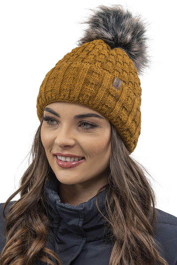 Vivisence Wintermütze mit Bommel Damen Perfekte Passform Warmes Bommelmütze Herbst Frauen Mütze für Winter Aufgerolltem Design Für Extra Wärme Ideal Für Kalte Wintertage Modell 7015, Dunkelgelb