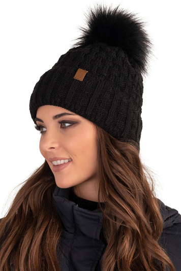 Vivisence Wintermütze mit Bommel Damen Perfekte Passform Warmes Bommelmütze Herbst Frauen Mütze für Winter Aufgerolltem Design Für Extra Wärme Ideal Für Kalte Wintertage Modell 7015, Schwarz