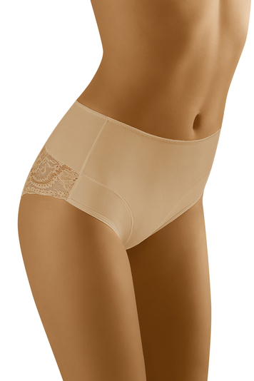 Wol-Bar Dame Slip Hoher Bund Klassisch Spitze Blumenmuster Modellierend Elastisch WB465, Beige