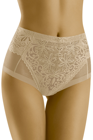 Wol-Bar Dame Slip Spitze Netz Hoher Bund Klassisch Geblümt Unterwäsche WB437, Beige