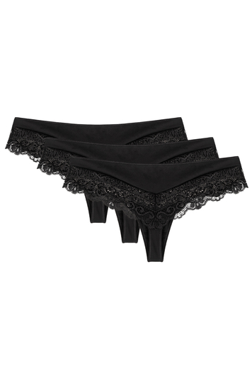 Wolbar Dame Shorts-Strings Spitze Stilvoll Elegant Verführerisch Dessous WB409 , Schwarz