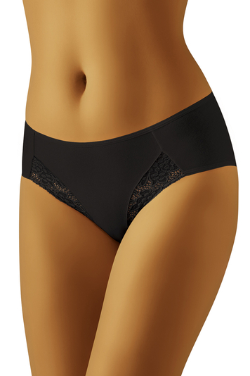 Wolbar Dame Slip Spitze Gemustert Klassisch Einfarbig Unterhose Dessous Alltag WB451, Schwarz