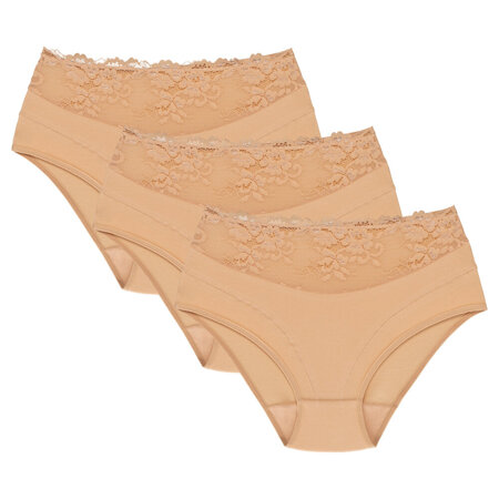 Wolbar Damen Slips 3-er Pack Panties Höschen Hohe Taille Slips Hoher Taillenslip, Bauchkontrolle Spitzenhöschen Hohe Taille Unterhosen WB415, Beige