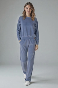Vivisence Damen Trainingsanzug Set Zweiteiler Aus Velours Mit Sweatshirt Und Hose Lockerer Schnitt Rundhals Seitentaschen Elastischer Bund,