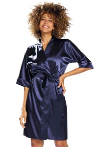 Dkaren Dame Morgenmantel Elegant Satin Musterlos Glatt 100,