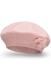 Vivisence Damen Baskenmütze Garn mit Blumenapplikation Ideal für Wintertage 7036, rosa