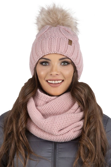 Vivisence Damen Bommelmütze Und Loop-Schal Mit Bommel Ideal Für Wintertage 7014, rosa