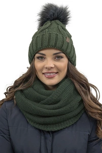 Vivisence Damen Bommelmütze Und Loop-Schal Mit Bommel Ideal Für Wintertage 7014, grün