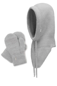 Vivisence Winterset Für Damen Schalmütze Mit Und Warme Fausthandschuhe Mit Fleecefutter Hergestellt Aus Weichem Warme Garn Perfekt Für Kalte Wintertage, hellgrau