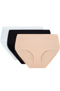 Vivisence Dame Slip 3-er Pack Unterhose Glatt Voll Nahtlos Hoher Bund 4013, weiß/schwarz/beige