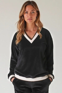 Vivisence Dame Sweatshirt Sporthemd Velvet Velours Alltag Homewear Klassisch Sport Jogging 9001,