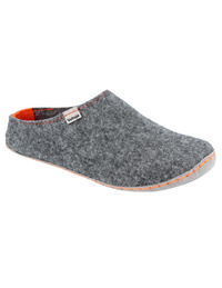 Vollsjö Damen Pantoffeln aus Filz Hausschuhe Hellgrau Filzschuhe für Frauen, Modisch und Gemütlich Freizeitschuhe Filzpantoffeln, Heimschuhe, Hergestellt in der EU, grau-orange