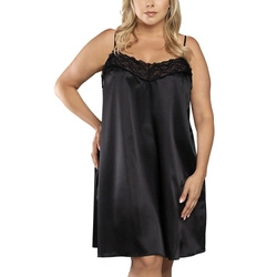 Italian Fashion Dame Nachthemd Satin Glatt Spitze Schleife Nachtwäsche Dotyk, Schwarz