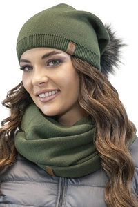 Vivisence Modisches Damen-Set aus Mütze Mit Umweltfreundlichem Pompon und Doppelt Gefaltetem Strickstoff Sowie Passendem Loop-Schal Ideal für Kalte Wintertage,