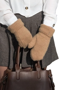 Vivisence Stilvolle Damen Winter Fausthandschuhe Mit Breitem Umschlag Hergestellt Aus Weichem Warme Garn Mit Fleece-Innenfutter Perfekt Für Herbst Und Winter, karamellfarben