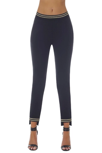 Bas Bleu Damen Leggings Hose höherer Bund Marisa, schwarz-golden