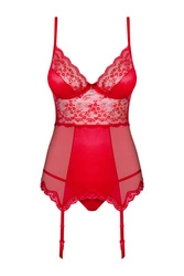 Obsessive Lovica Korsett Dame Spitze gemustert regulierbar Traingel Cups Bügel Set, Rot