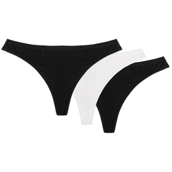 Wolbar Dame String 3er Pack Musterlos Glatt Bund Unterwäsche  WB159, schwarz-schwarz-weiß