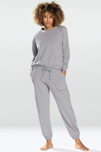 Dkaren Dame Homewear Set Bequem Musterlos Rundhlasausschnitt Komfortabel Wenezja, 