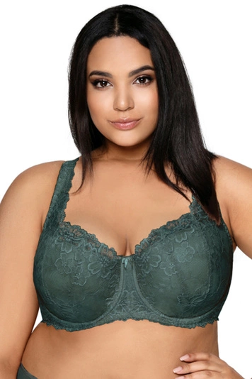 Mat Dame Bügel BH Gepolsterte Cups Spitze Blumenmuster Klassisch Komfortabel Elegant 053/22 Carmela Big, khaki