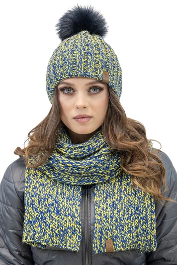 Vivisence Trendiges Damen Winterset Aus Weicher Mütze Mit Bommel Und Langer Schal Aus Zweifarbigem Garn Mit Antistatischem Futter Für Optimalen Schutz Vor Kälte Ideal Für Wintertage, gelb