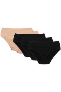 Vivisence Unterhosen Damen Slip Midi-Bikini Unterwäsche Normaler Bund Glatt Komfort und Bequemlichkeit Klassischer Musterloser Slip für Frauen Baumwolle 4002, beige/beige/schwarz/schwarz/schwarz