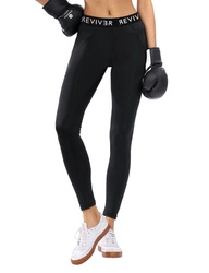 Reviver Dame Leggings  klassisch  Bund Taille  Sport F9514  , Schwarz