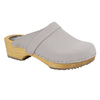 Vollsjö Damen Veganclogs aus Holz und Mikrofaser Hausschuhe Freizeitschuhe, Heimschuhe, Hergestellt in der EU 125-901S-D, Mikrofaser-Grau