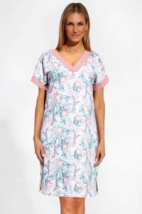 Cornette Dame Nachthemd zum Schlafen Blumenmuster Klassisch Nachtwäsche Baumwolle KR Allison 3 857/266, rosa/grün