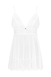 Obsessive Damen Babydoll Nachthemd String Set Spitze Sexy Reziwäsche Heavenlly, Weiß